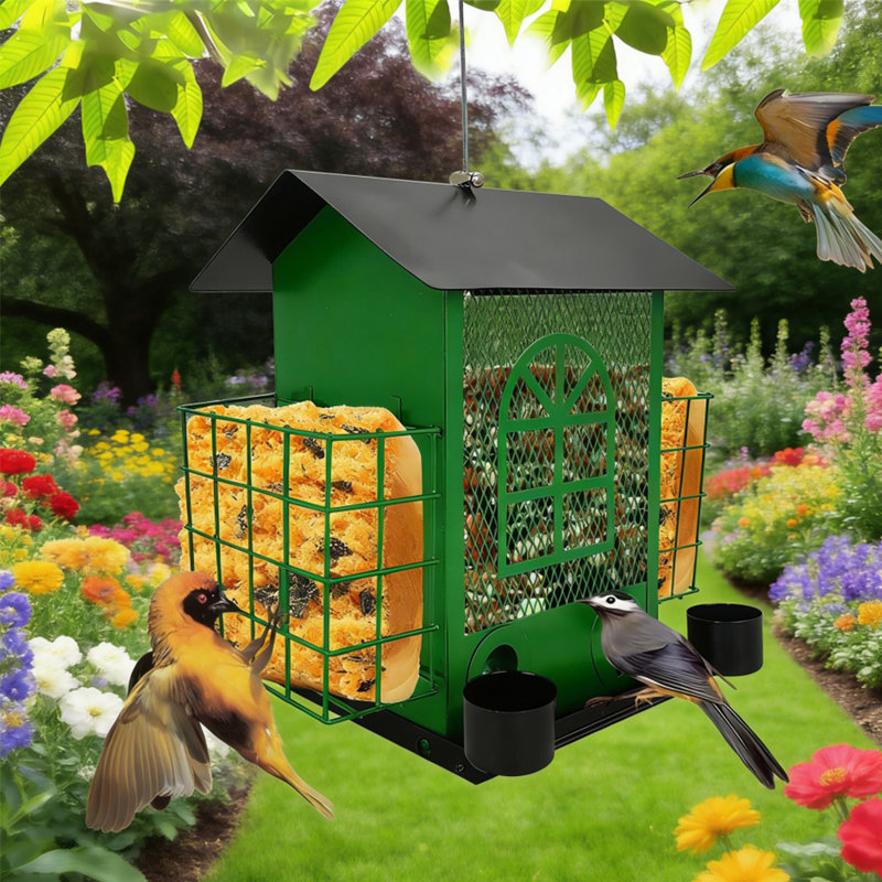 Mangeoire à oiseaux suspendue en métal durable, Vert
