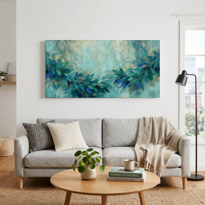 Ensemble de 1 tableau sur toile à motif feuillu turquoise