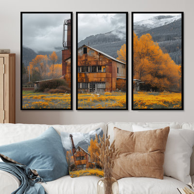 «Brown Gray Autumn Golden Grain Mill Photo II - Mills», ensemble d'art mural