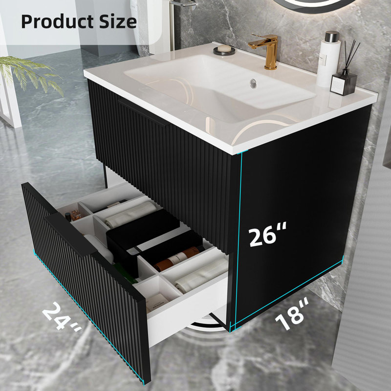 Meuble-lavabo simple 24 po avec lavabo, Noir mat, 24"