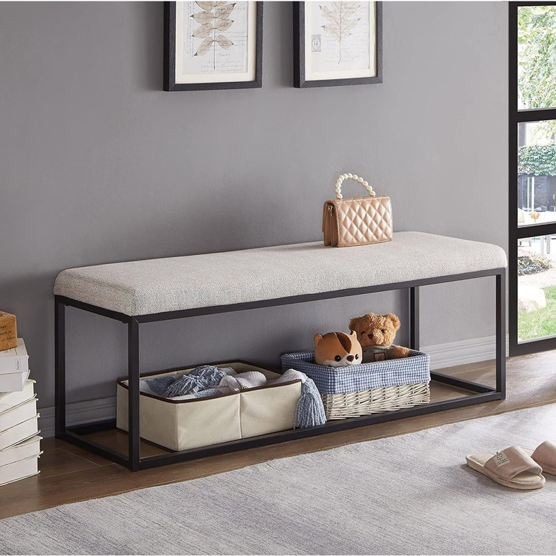  Repose-pieds banquette moderne avec cadre en métal gris 48 po