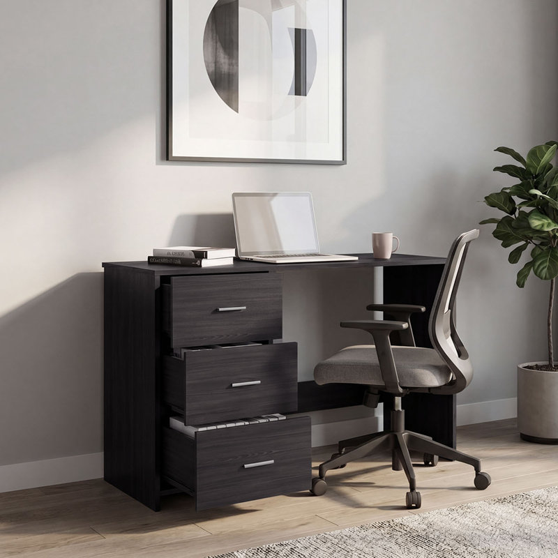Classic 48-inch Wide 3 Drawers Writing Desk, Black Wenge