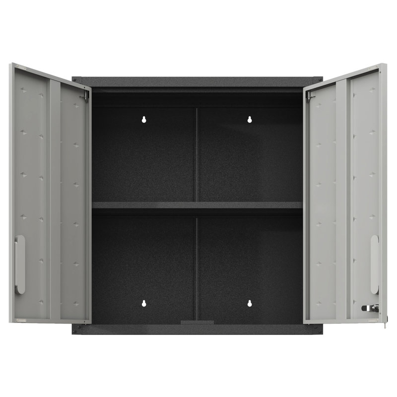 Black + Gray Metal Wall Cabinet With Lock And Adjustable Shelf For Garage, Office Setup Locking Door Garage Space