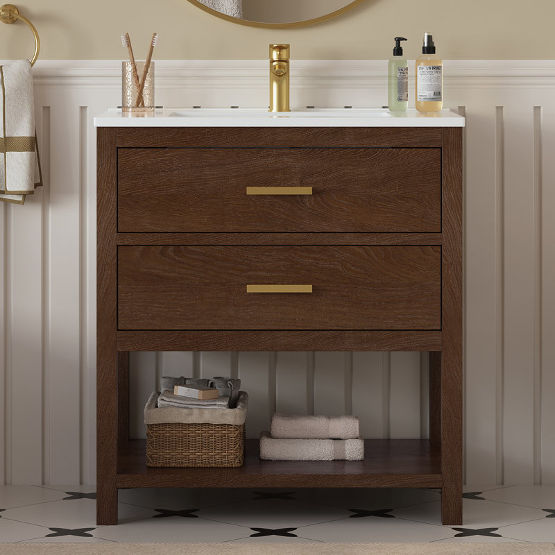 Ahart Freestanding Bathroom Vanity With Smart Storage & Solid Surface Composite Top, 31"