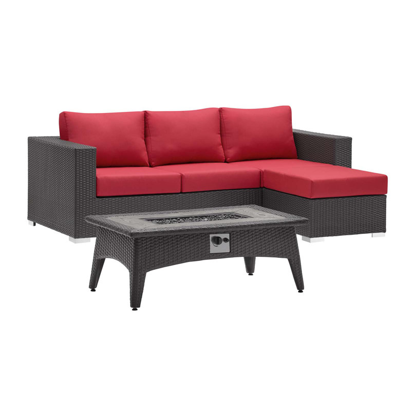 Ensemble de patio extérieur 3 pièces avec foyer Convene, Rouge
