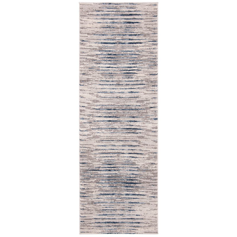 Tapis abstrait gris / bleu Daniel, Tapis de couloir 2 pi 7 po x 8 pi