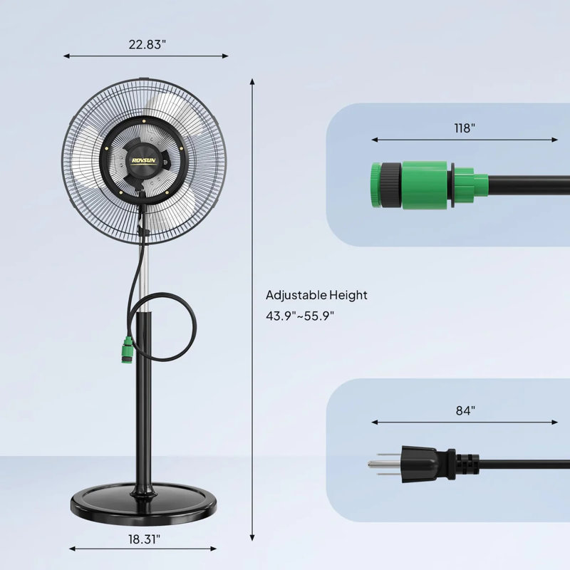 Ventilateur industriel sur pied 20 po noir, 55.9" H x 18.31" W x 18.31" D