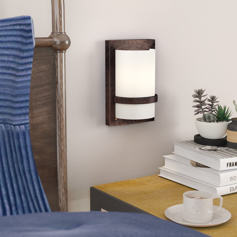 Steelside Alonso With Etched White Glass Wall Sconce, Iron Oxide