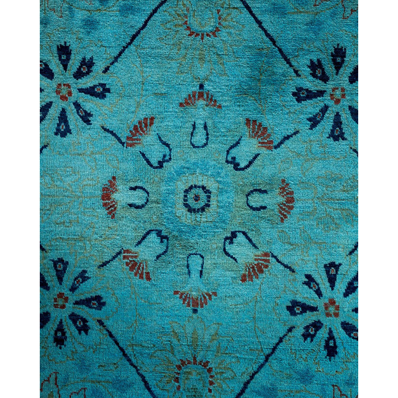 Tapis bleu noué à la main de conception unique Chimel