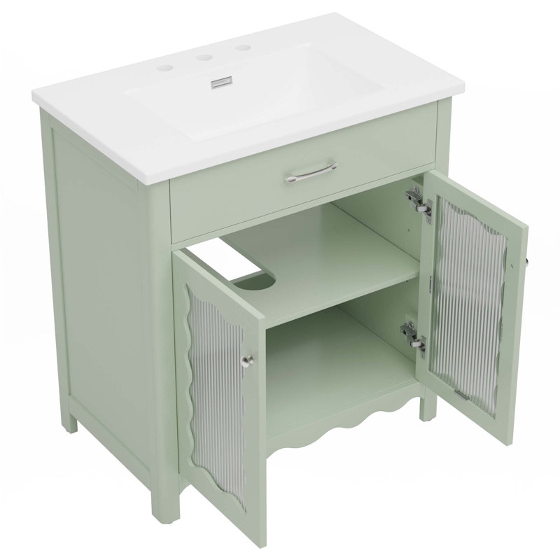 Meuble-lavabo 31 pouces avec verre trempé, Vert