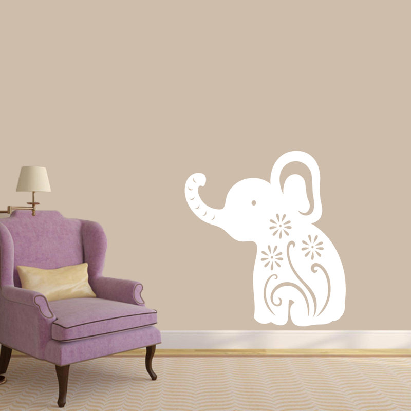 Décalcomanie murale éléphant floral, Blanc