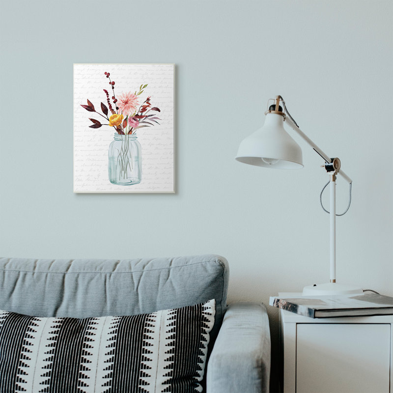 « pot of fleurs red automne », art textuel, H 19 po x l 13 po, Plaque de bois
