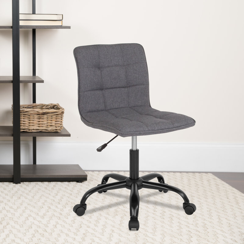 Home and Office Armless Task Office Chair with Tufted Back/Seat, Dark Grey