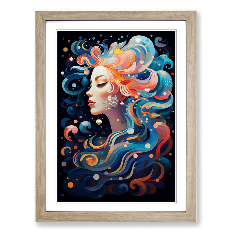 Aquarius Zodiac Orphism Art - Framed Print, 64cm H x 46cm W x 2cm D, Oak Framed