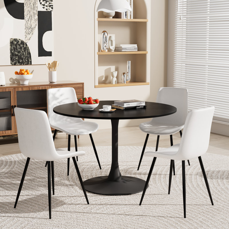 Ensemble de table ronde pour 4 (1 table + 4 chaises), Blanc, Noir / Noir, H 28,7 po x L 42,1 po x l 42,1 po