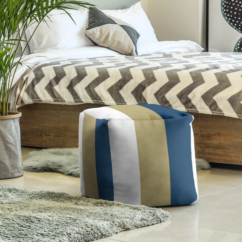 Upholstered Ottoman, White/Gold/Blue