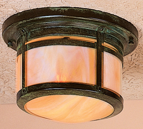 Berkeley 2 - Light Flush Mount, 6.38" H x 9.88" W, Verdigris Patina, Gold White Iridescent