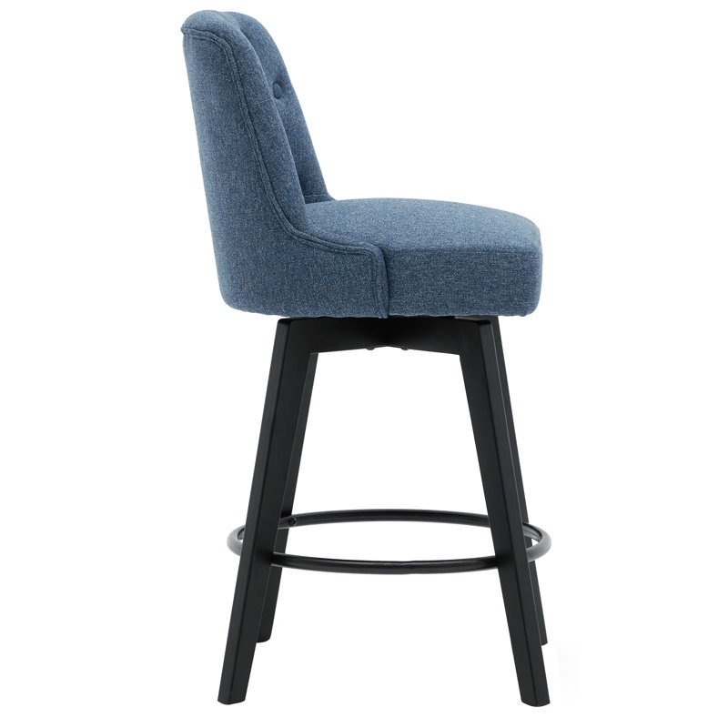 Navy Performance Fabric Swivel Counter Stool with Button-Tufted Back