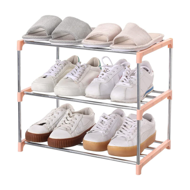 6 Pair Shoe Rack, Stainless Steel/Orange