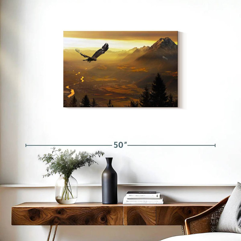 Aigle royal au coucher du soleil, H 20 po x l 30 po