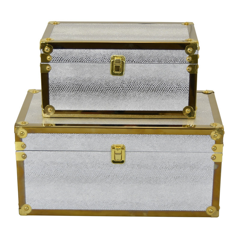 Jito Decorative Box Set of 2, Abstract Pattern, Silver/Chrome