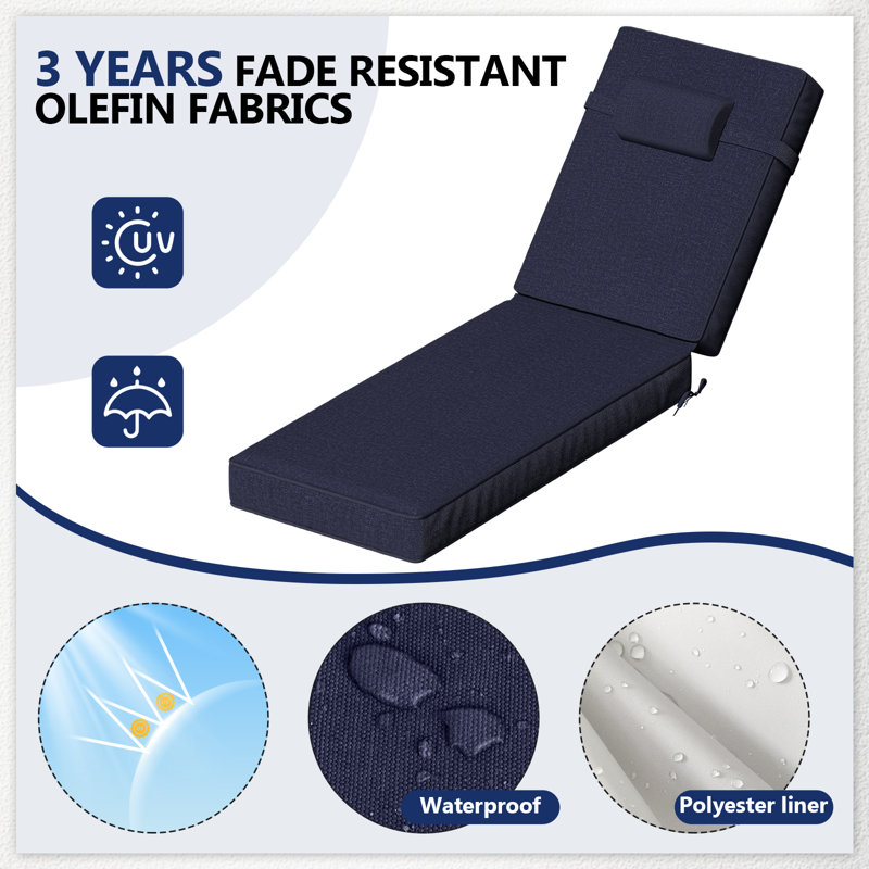 Outdoor Olefin Chaise Lounge Cushions (Set Of 4), Navy, 44" W x 21" D