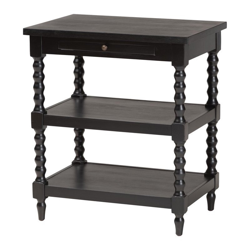Imogene Black Wood End Table with Turned Legs