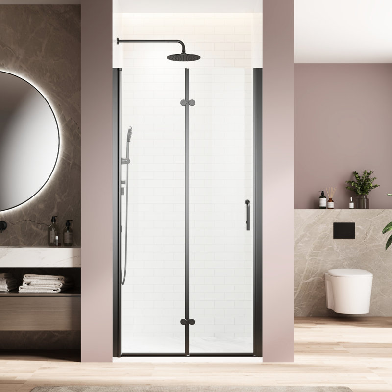 Porte de douche - 30 po de largeur x 72 po de hauteur en verre trempé imperméable noir mat et accessoires de salle de bain