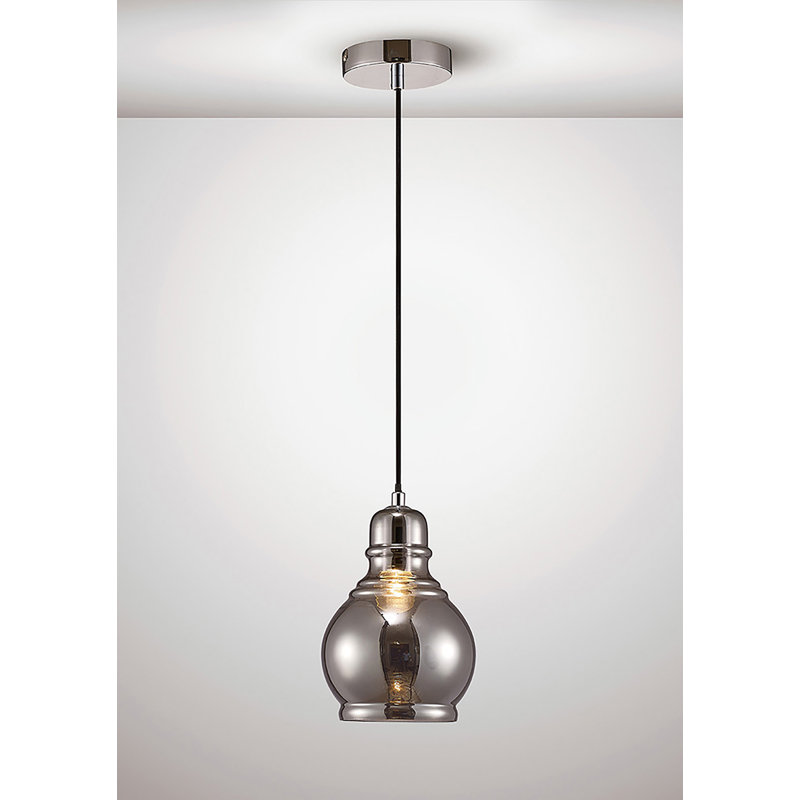 Jana 1 - Light Single Pendant, Polished Chrome/Black, Smoke, 128cm H x 16cm W x 16cm D