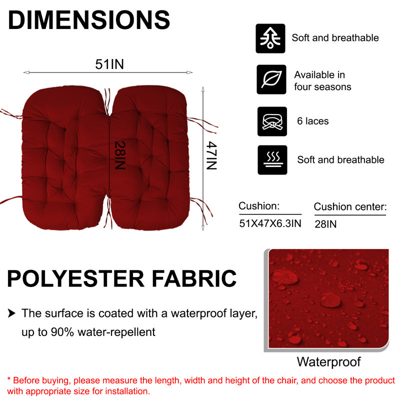 Outdoor Rocking Chair Cushion, Thickened 6.3in Papasan Chair Cushion, Red