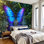 Papier peint adhésif pelez et collez, bleu, mauve, papillon, eau, ondulations, fantaisie, nature, art mural, auto-adhésif et amovible