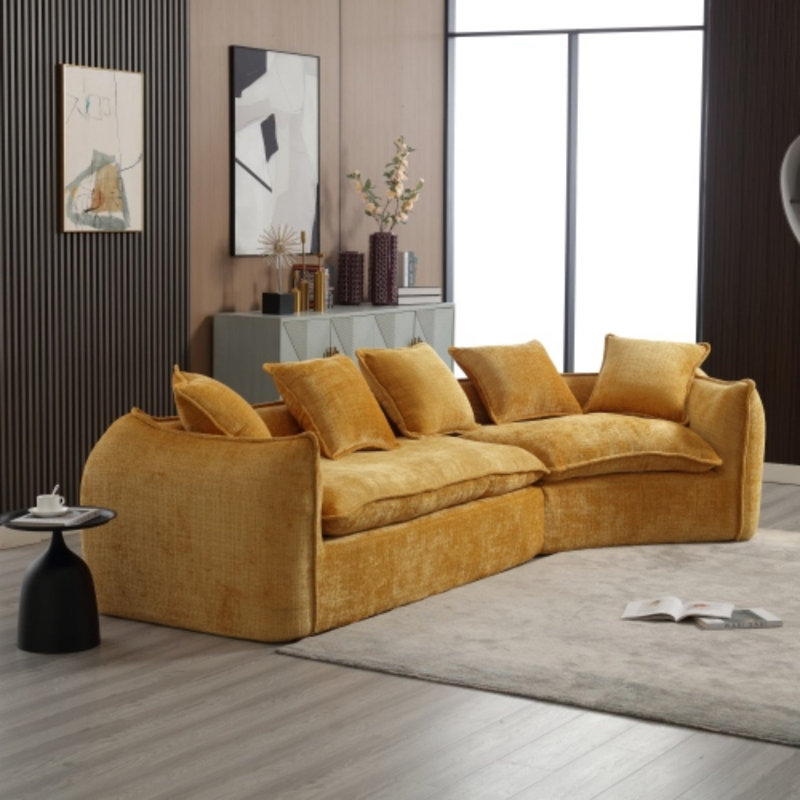 Canapé modulaire en U Sophira, Chenille jaune moutarde