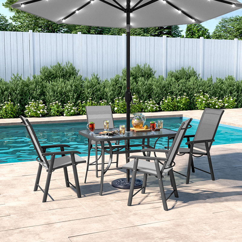 Dietame 4 - Person Patio Dining Set with Rectangular Table, Grey