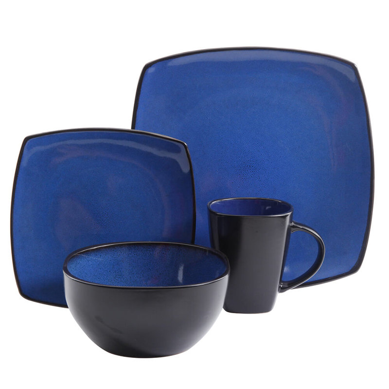 Sapphire Blue Square Porcelain Dinnerware Set, Service for 4