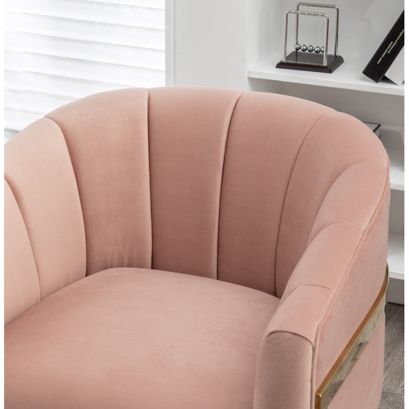 Fauteuil demi-tonneau rembourré l 30 po Romy, Velours rose