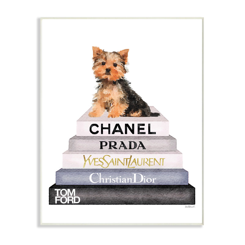 « high mode bookstack yorkie dog », reproduction de peinture à l’aquarelle, H 18 po x l 12,5 po x P 0,5 po, Plaque murale