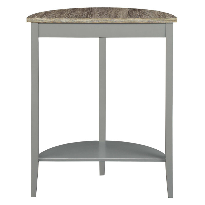 Console en chêne gris et demi-lune grise avec tablette de rangement | Idée de cadeau
