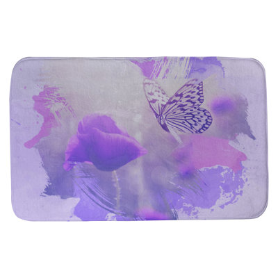 Tapis pour salle de bain papillon et rose aquarelle Oram