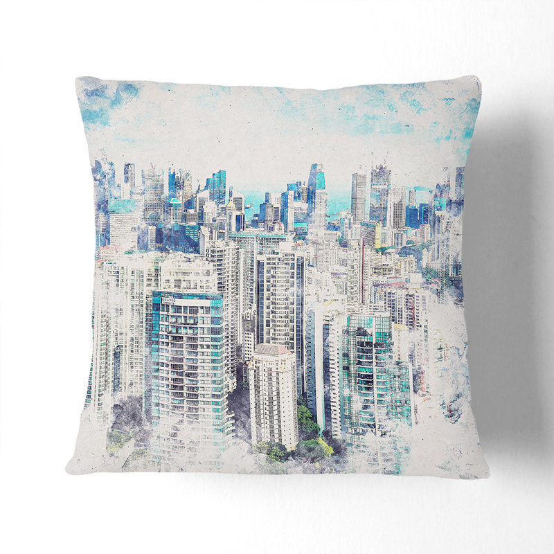 Singapore Skyline Cushion with Filling, 40cm H x 40cm W x 15cm D
