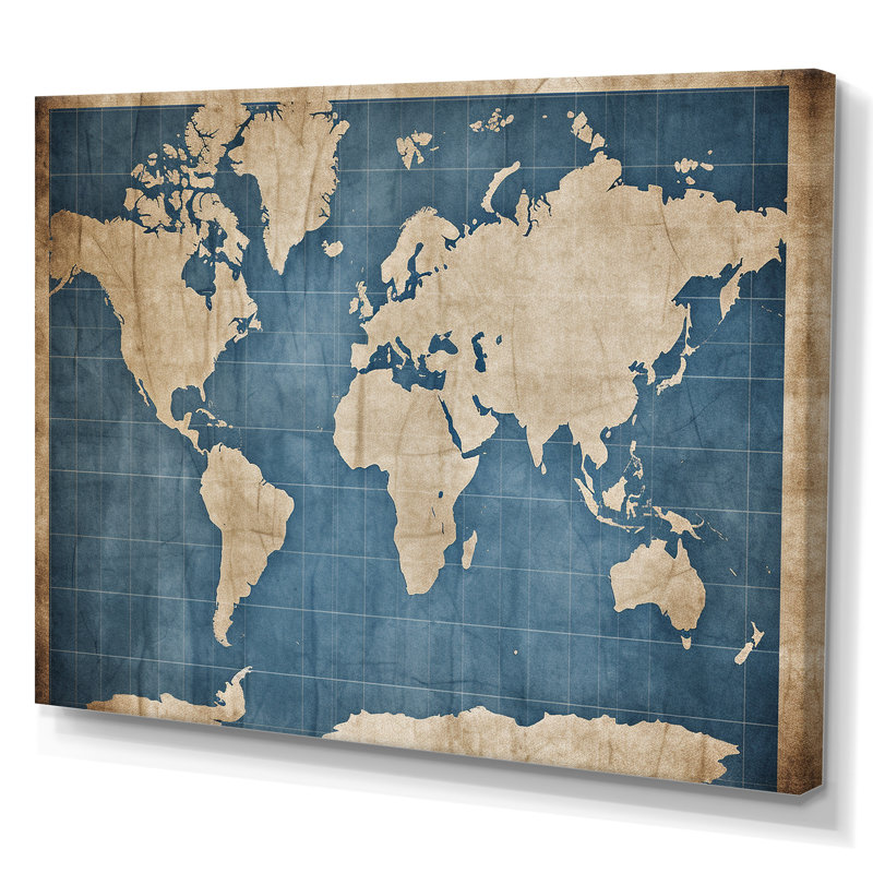 Ancienne carte du monde IV sur toile, H 16 po x l 32 po x P 1 po, Toile tendue