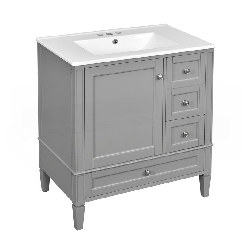 Meuble-lavabo 30 po avec lavabo en céramique, Gris