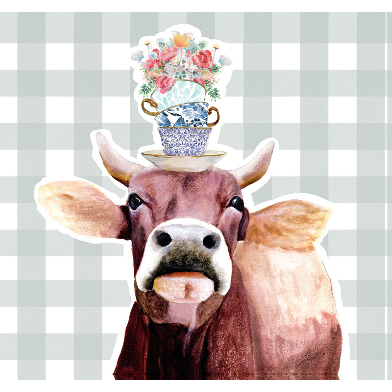 Cow Tea Cups - Painting on Canvas, 61 cm H x 91 cm W, Wrapped Canvas