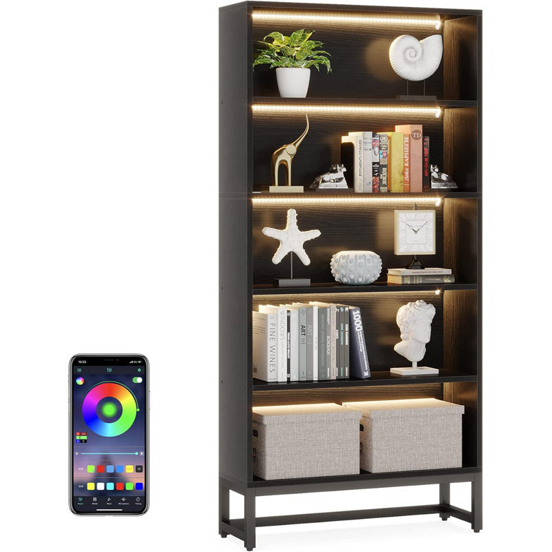 Duty Free-Standing Bookshelf Shelving Unit,White Display Case,70.8”, Black
