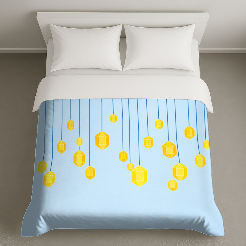 Housses de couette à cristaux géométriques suspendus, Lit simple, Bright Yellow Light Blue
