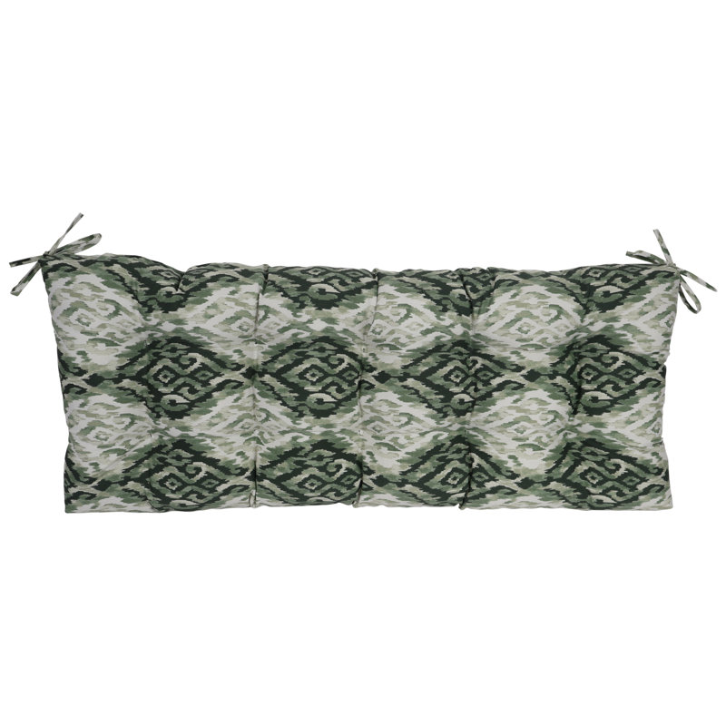Tufted Outdoor Bench Cushion, Green/Lakat Mineral Abstract, 51" W x 19" D