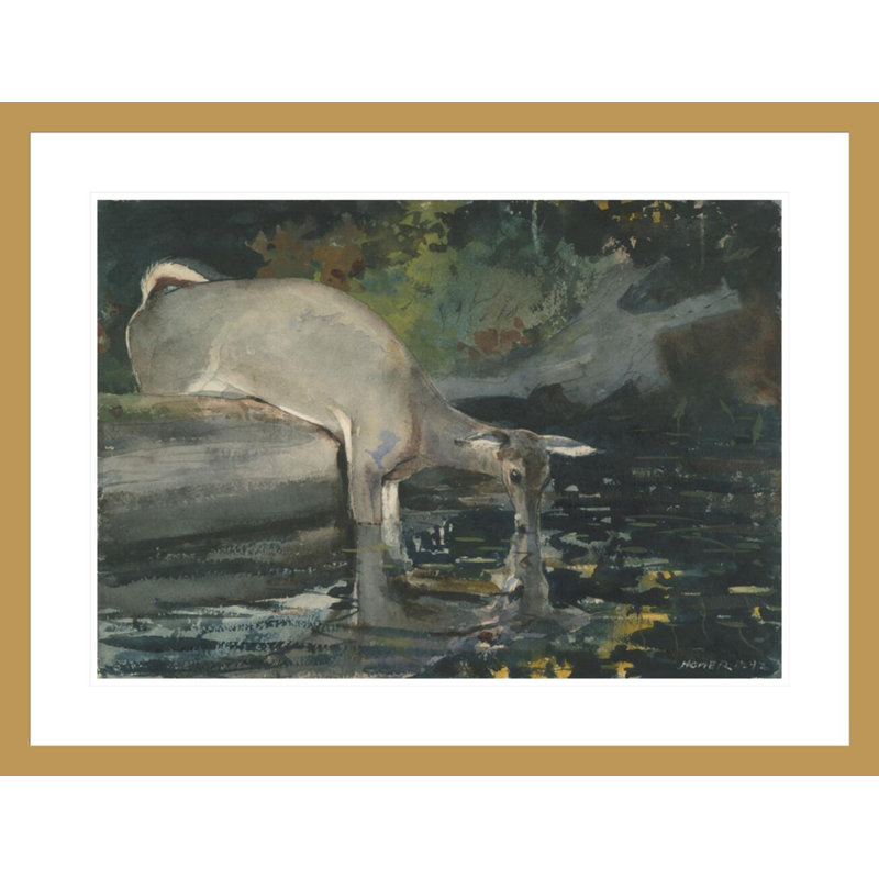«Deer Dr potable» par Winslow Homer - impression giclée encadrée, H 22,59 po x l 29,5 po