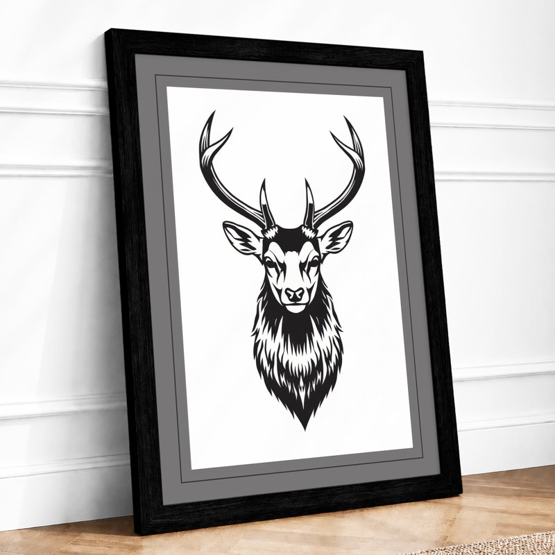 Majestic Deer Graphic 1 Piece Wall Art, A3 - 42.0 x 29.7 cm, Black