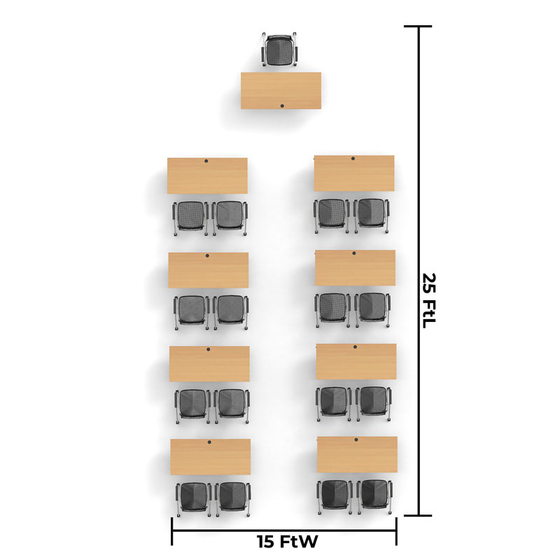 17 Person Training Meeting Seminar Tables with Modesty Panels and 17 Chairs Complete Set