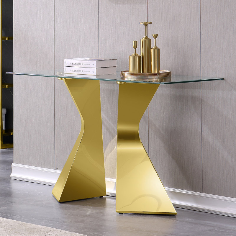 Olmitz 51 " W Glass Top Console Table, Gold