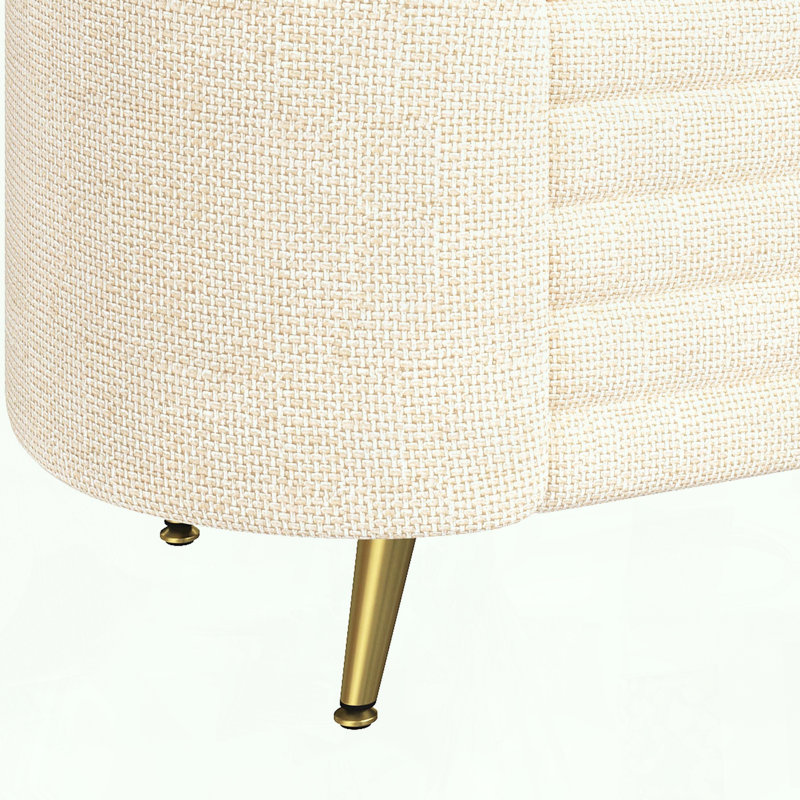 Banc de rangement beige en chenille ovale avec pieds en métal, Beige